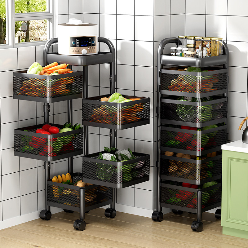 厨房蔬菜置物架落地多层家用旋转放菜架子多功能水果零食收纳菜篮