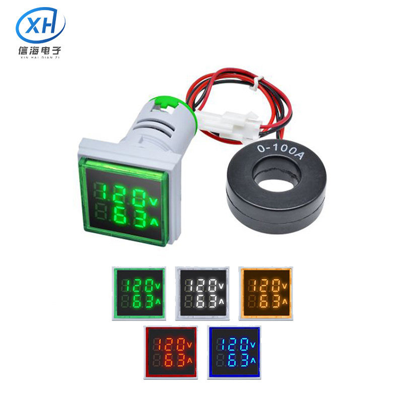 迷你数显交流电压电流表22MM方形指示灯0-100A50-500V110V220V380