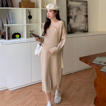 What to wear for pregnant mothersヾ Maternity autumn and winter knitted dress 2023 new style lazy style loose fashion loose sweater