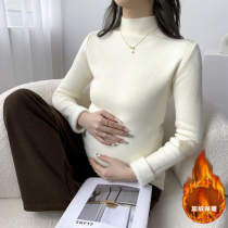 What to wear for pregnant mothers - maternity clothes for autumn and winter thickened velvet and warm mid-high collar bottoming knitwear winter inner tops