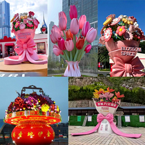 Fiberglass simulated bouquet sculpture custom-made roses tulips photo-check-in pedestrian street sales department decorations