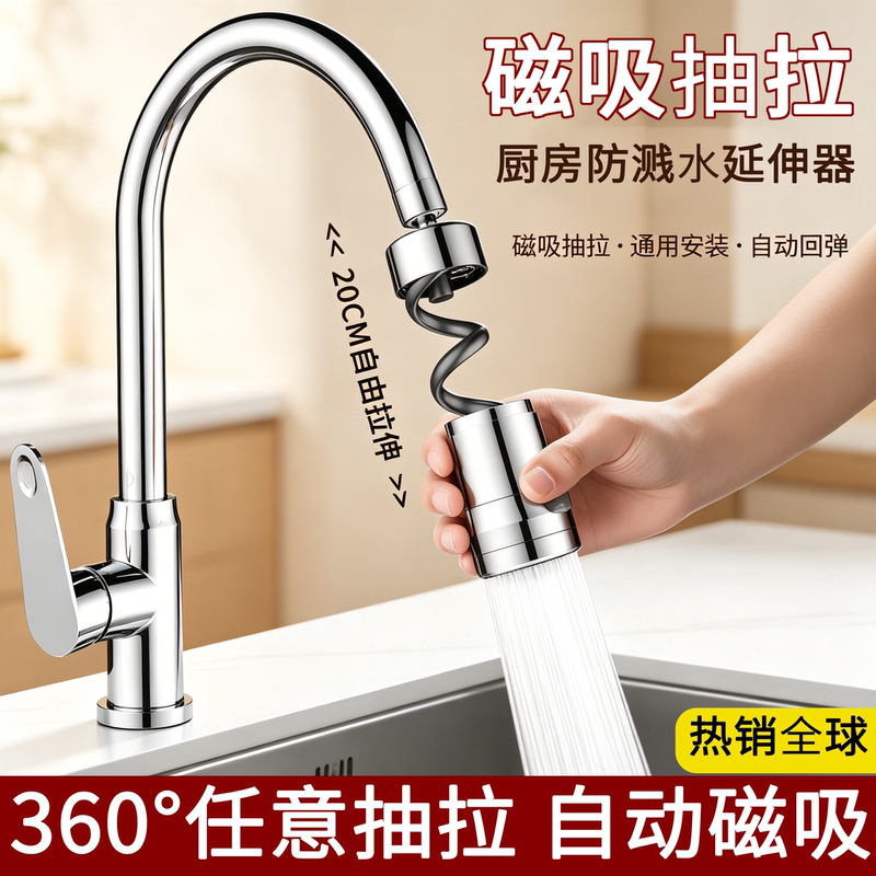Kitchen Faucet Extension Tube Anti-Splash Water Extender Magic Retractable Pull-Out Sink Shower Head