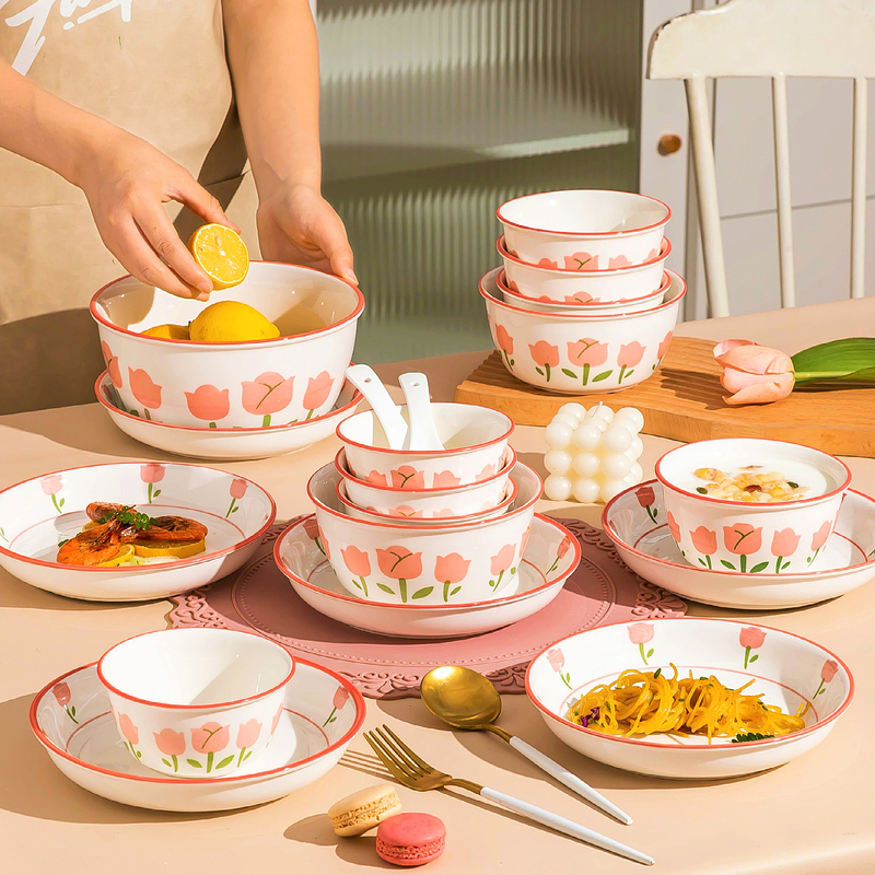 Bowl and Plate Set for Home Use, 2023 New Model Bowlware, Rice Bowl, Bowl and Chopsticks, Ceramic Tableware Set