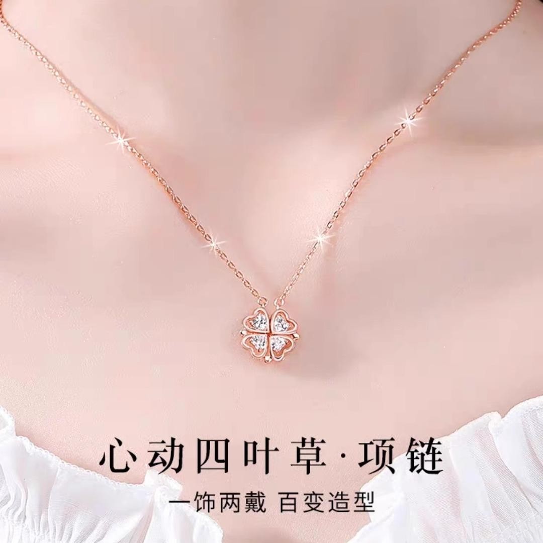 999スターリングシルバー四つ葉のクローバーネックレス、女性用、2025年新作、軽量、高級、ニッチ、バレンタインデー、彼女への誕生日プレゼント