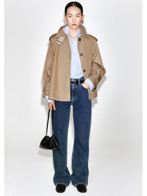 C*S Original Standard Fit Plaid Detail Short Trench Coat Beige 2026 Autumn New Arrival 1351443001 C*S Original Standard Fit Plaid Detail Short Trench Coat Beige 2026 Autumn New Arrival 1351443001