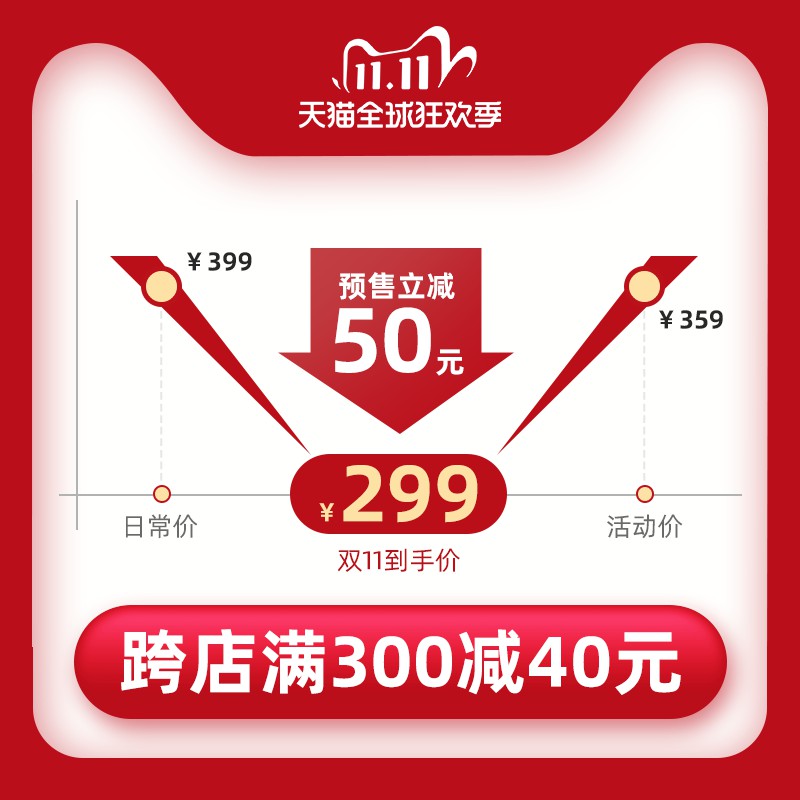 天猫双11全球狂欢季主图PSD模板，跨店满减到手价299元促销设计免费下载