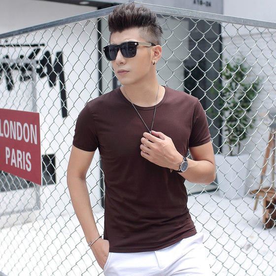 Men's short-sleeved T-shirt solid color summer half-sleeved T-shirt trendy black and white round neck tops bottoming shirt simple men's clothing