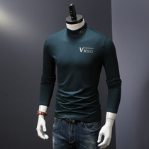 Ka Shing bird autumn winter base shirt semi-high neck T-shirt mens autumn long sleeve slim print thick warm body shirt