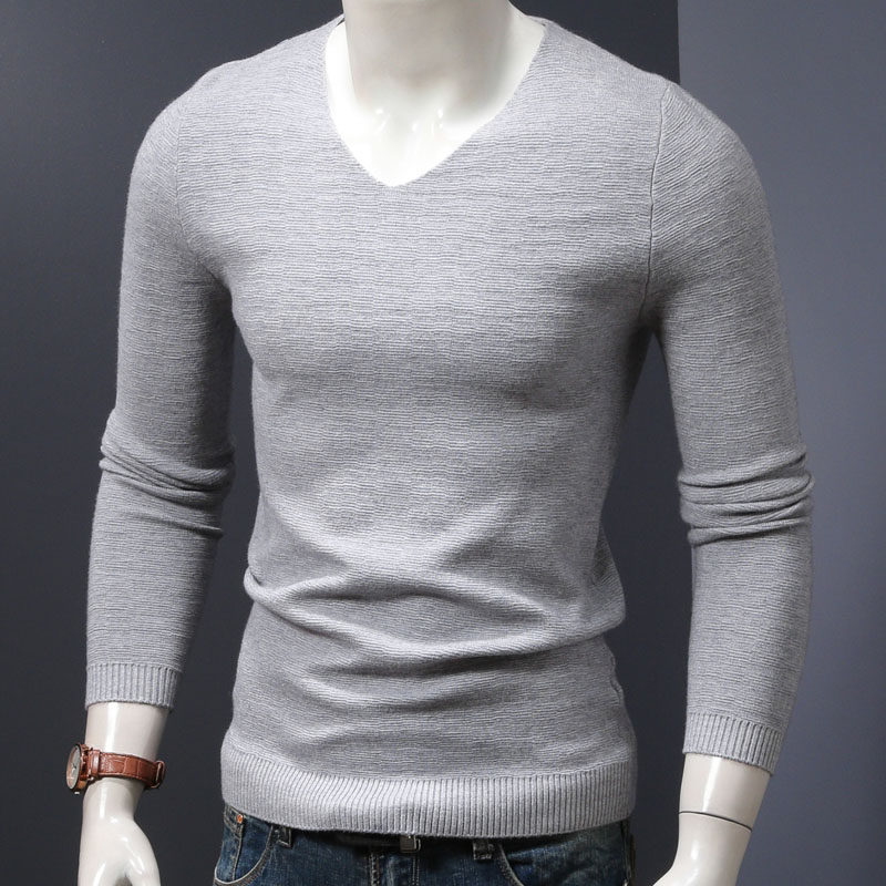 Autumn and winter sweater men's V-neck sweater men's solid color bottoming sweater long-sleeved top men's sanitary clothing trend