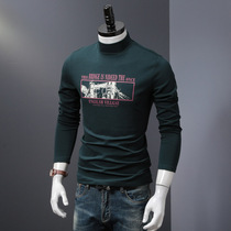 Ka Shing bird autumn and winter base shirt semi-high neck T-shirt mens autumn long sleeve slim thickened velvet warm clothes