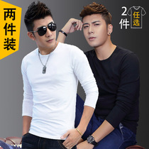 Fall cotton pure color beating undershirt men long sleeve t-shirt blouses round collar spring and autumn clothes mens black white Compassionate Tide