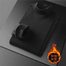 Jiacheng bird plus velvet t-shirt bottoming shirt in the semi-high collar mens long-sleeved solid color autumn and winter thickening warm clothes