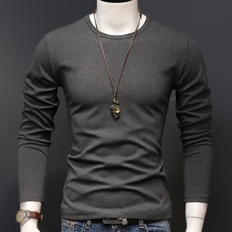 Autumn and winter solid color underwear men's long-sleeved T-shirt round neck casual men's autumn clothes thickened top clothes