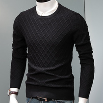 Round neckline sweater for mens autumn clothes mens autumn and winter long sleeves needlework jersey undershirt sweatshirt boarder