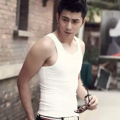 Cotton summer vest sleeveless men's tight-fitting sports fitness undershirt solid color men's pure white inner base shirt vest