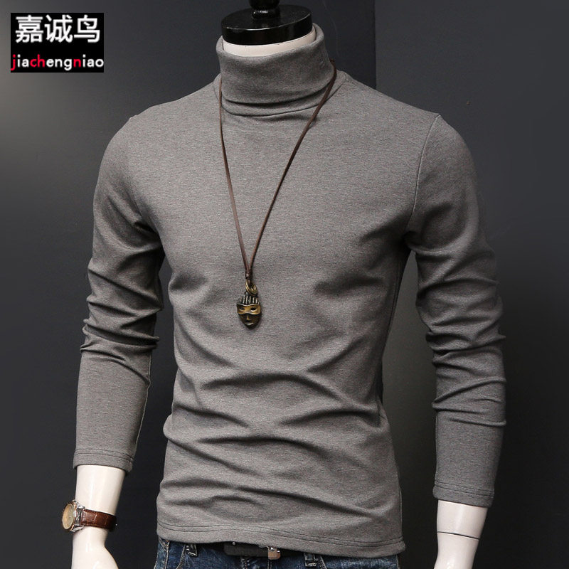 High collars undershirt men long sleeves T-shirt pure color autumn winter autumn clothes thickened with velvety warm men's clothing damp