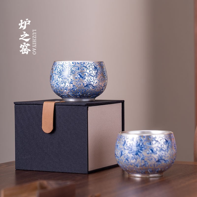 周鴻傑大師999純銀鎏銀茶杯四聖獸主人杯高檔茶具個人專用品茗杯