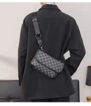 Goldlion genuine leather trendy brand fashion chest bag small square bag small shoulder bag mens plaid shoulder bag street mobile phone bag oblique