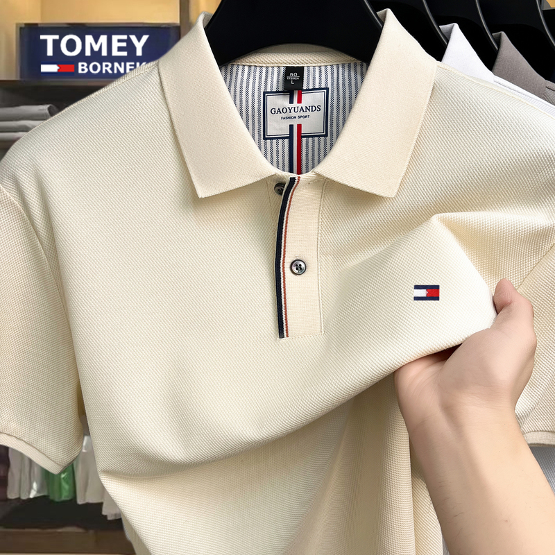 Tommy Solid Color Short-Sleeve T-Shirt Men's Polo Shirt Summer Casual Half-Sleeve Lyocell Cotton Thin T-Shirt