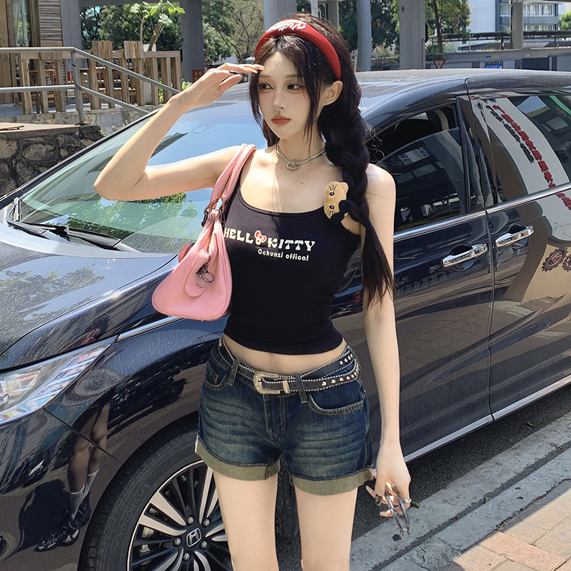 Yaxi 2025 American Retro Low-Waist Hot Girl Cuffed Denim Shorts for Women, Summer Petite Slimming Short Skirt