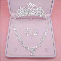 Wedding crown headdress 2021 new bridal three-piece set wedding dress crown atmospheric tiara accessories fairy high-end