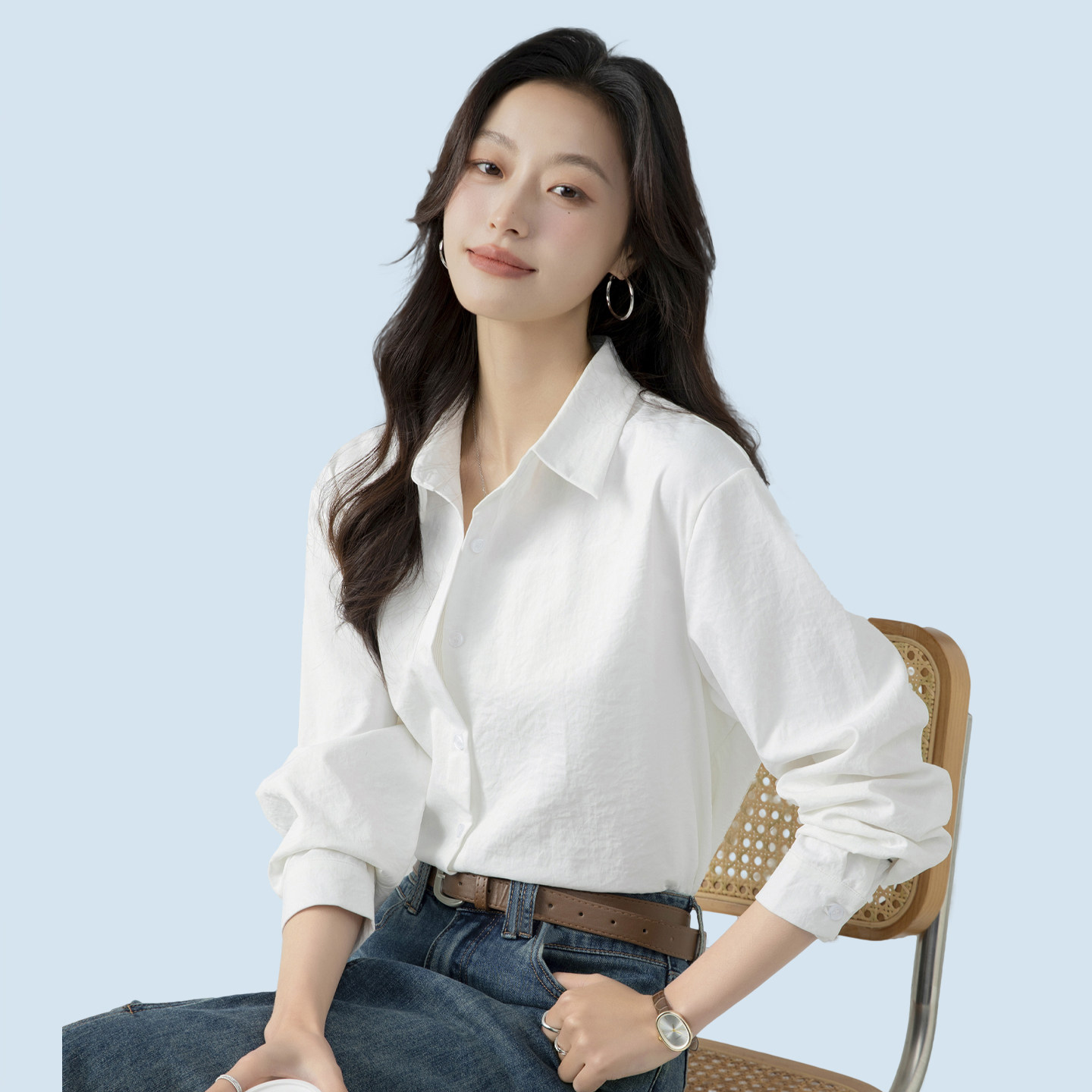 白色衬衫女春秋新款翻领气质高级感减龄面试上衣时尚洋气职业正装