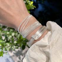 Original s925 sterling silver thin shiny push-pull brushed bracelet for women light luxury temperament bracelet silver jewelry