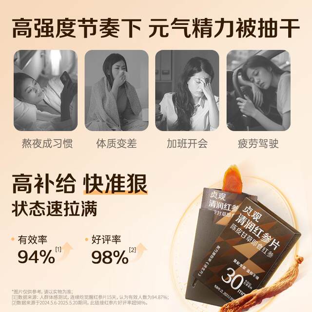 [Store Bestsellers]Officially Produced by Guanzhan, Zhen Guan Qing Run Instant Red Ginseng Slices Nourishing Changbai Mountain Awakening Ginseng Gift Box