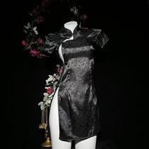 Sexy cheongsam pajamas pure desire uniform sexy lingerie tempting hot bed satin high slit high-end sense