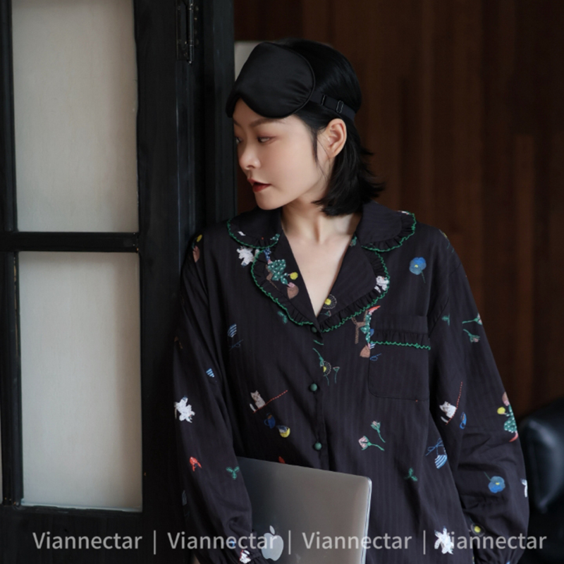 Weian Floral Pajamas for Women, Spring and Autumn Style, Long-Sleeved Printed Home Wear Set, Pure Cotton, Can Be Worn Outside, Comfortable and Home-Style Weian Floral Pajamas for Women, Spring and Autumn Style, Long-Sleeved Printed Home Wear Set, Pure Cotton, Can Be Worn Outside, Comfortable and Home-Style