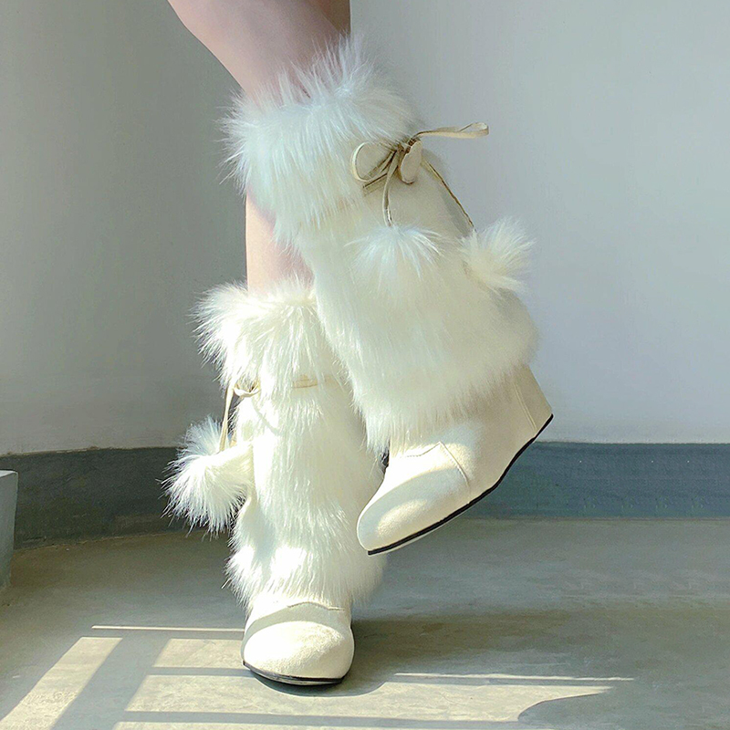 Miss Hua Korean Style Niche Furry Boots 2025 Winter New Bowknot Cute Plush Warm Long Snow Boots Miss Hua Korean Style Niche Furry Boots 2025 Winter New Bowknot Cute Plush Warm Long Snow Boots