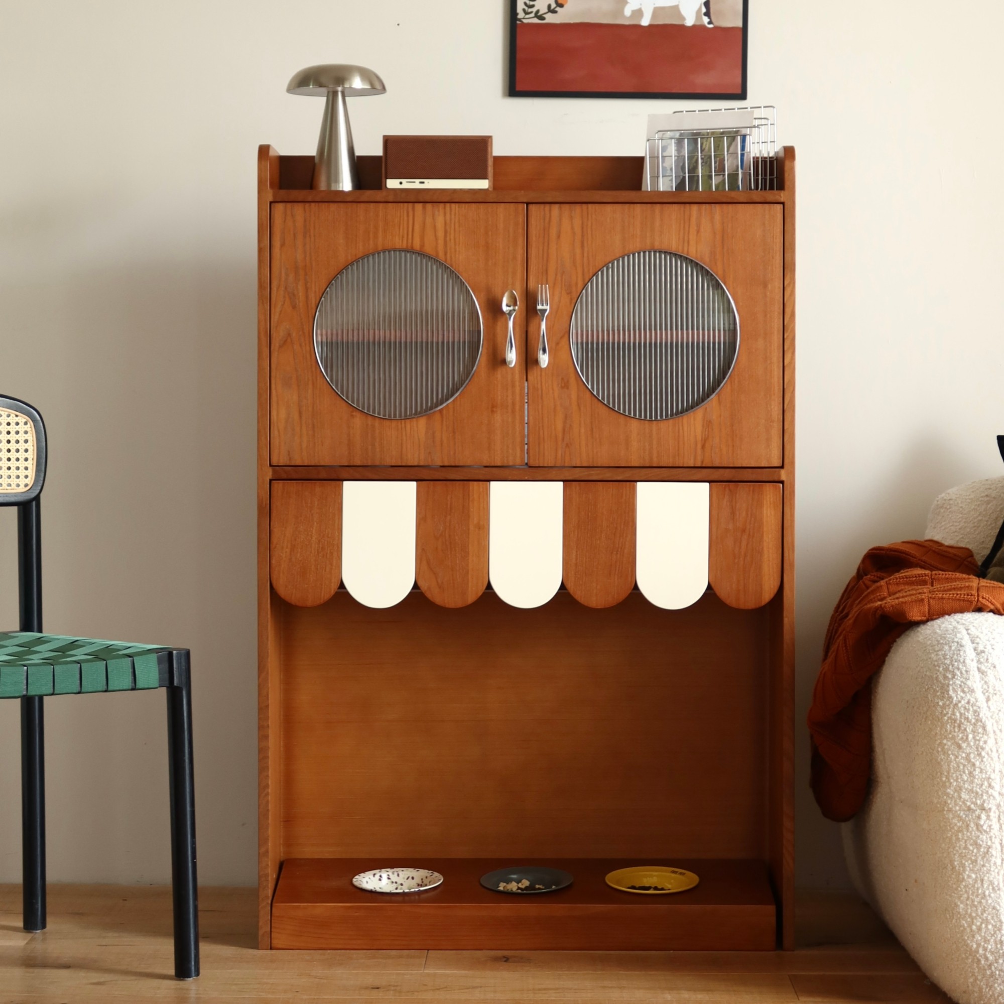 Mrngの猫日記オリジナルウェーブ猫日記キャビネット芸術的な猫ダイニングルームヴィンテージスタイルのリビングルーム収納キャビネット