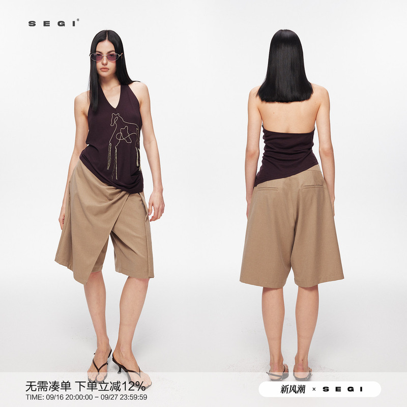 Segi Lyocell Silk Embroidered Tassel Pony Totem Halter Top Women's Designer Camisole Segi Lyocell Silk Embroidered Tassel Pony Totem Halter Top Women's Designer Camisole