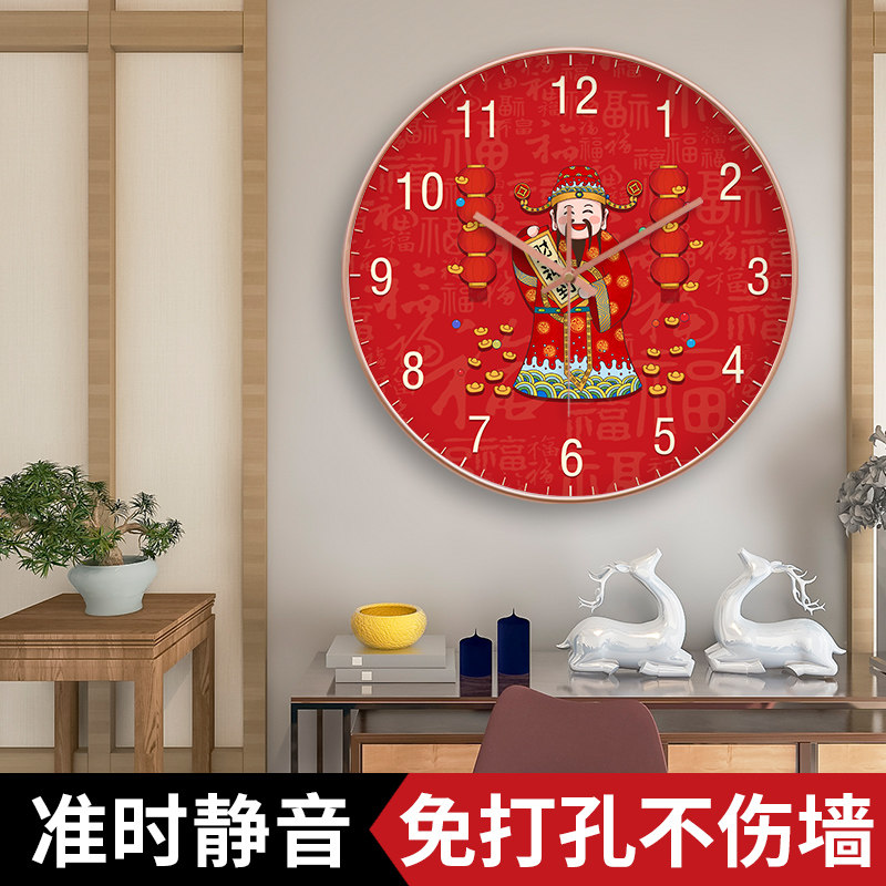 Hospitality decoration mute Chinese wind hangs Zhong Caiman's living room Home minimalist fashion Chinese wall-mounted wall quartz clock-Taobao