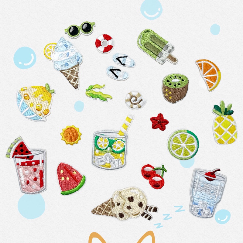 Summer Refreshing Series Embroidered Fabric Patches Ice Cream Fruit Drink Patch Stickers Phone Case Fabric Self-Adhesive Small Size Summer Refreshing Series Embroidered Fabric Patches Ice Cream Fruit Drink Patch Stickers Phone Case Fabric Self-Adhesive Small Size