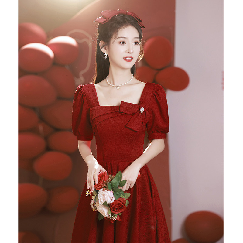 petite red dress for wedding SHEIN PETITE Women's Burgundy Red,Summer,Elegant,Party Mini Dress,Sleeveless  Hollow Back Butterfly Decor Puff Dress,Formal Cocktail Wedding Bridesmaid  Evening ,Petite Women