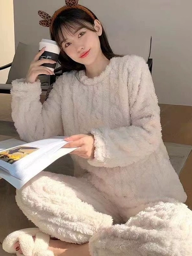 Зимний однотонный бархатный комплект, удерживающая тепло пижама, парная одежда для влюбленных, 2023, увеличенная толщина