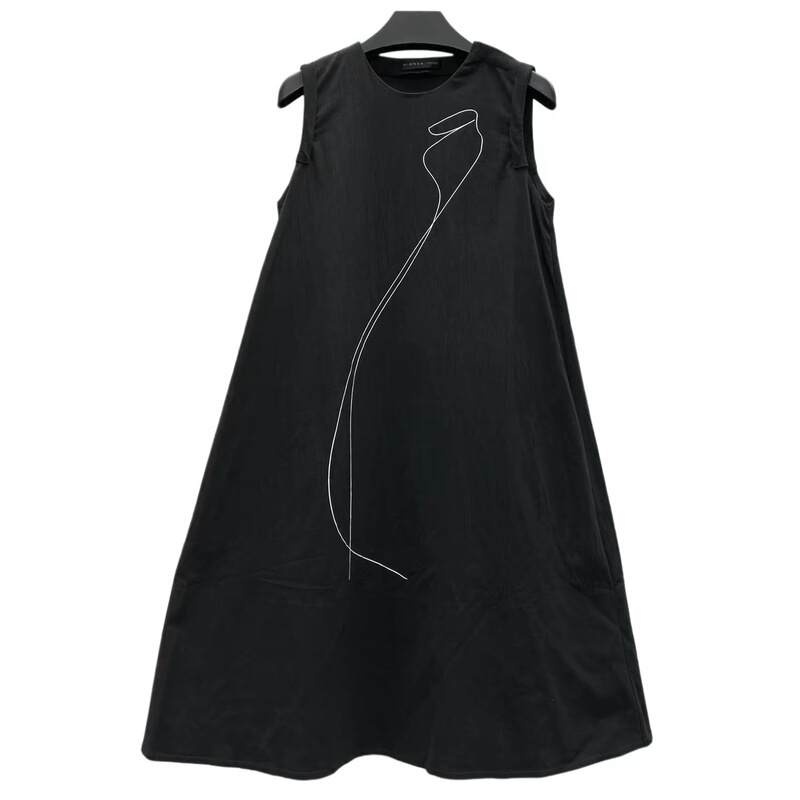 A4Sdeee Saint Dior Cut-Label Women's Summer Black Fashion Round Neck A-Line Sleeveless Dress, Model Number 157