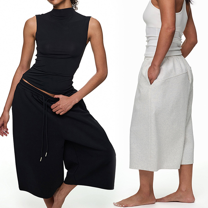 American-Style Relaxed Fit Elastic Waist Casual Dance Jazz Wide-Leg Pants Unisex Summer Straight-Leg Cropped Shorts Trendy