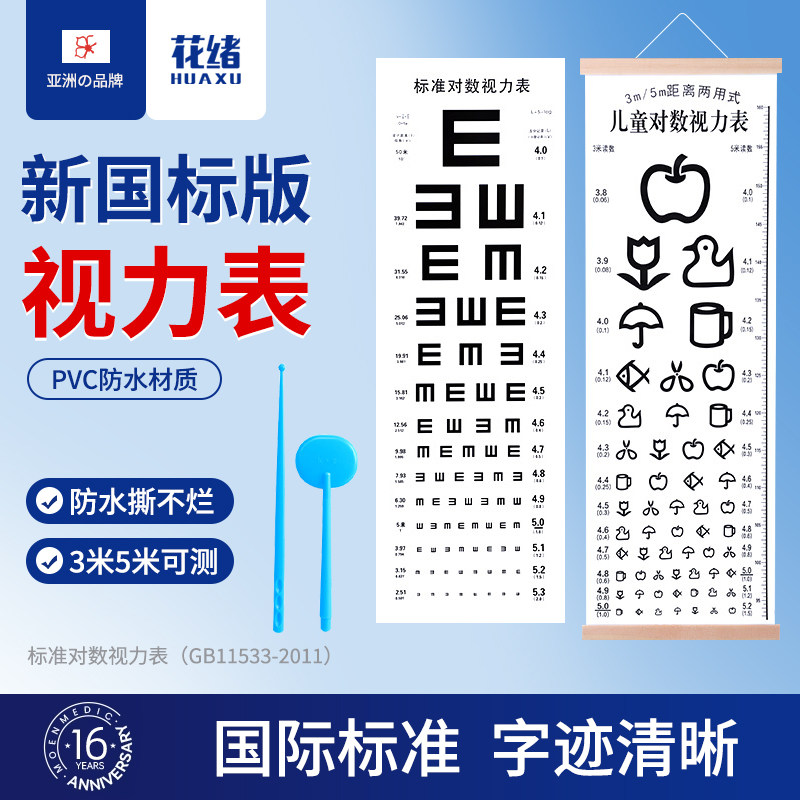 儿童视力表国际标准家用儿童测试眼睛3米对数E字验光实木框挂图画