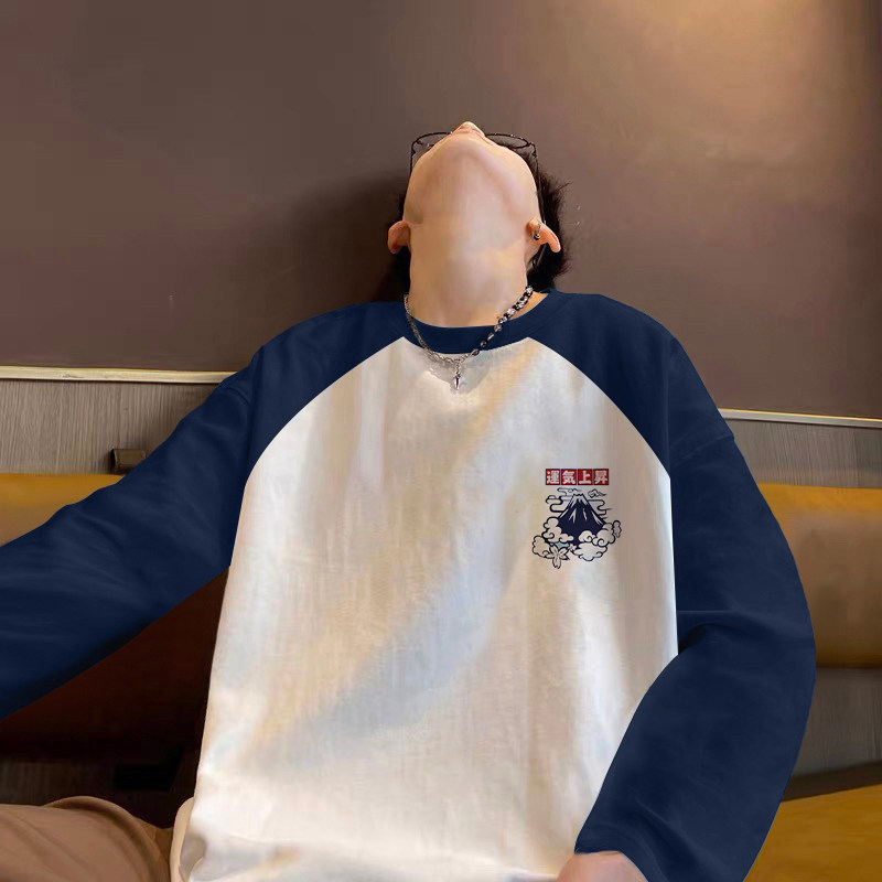 220 г чистого хлопка, креативная футболка реглан с длинными рукавами, молодежный топ свободного кроя, мужская весенне-осенняя новая тенденция, низ