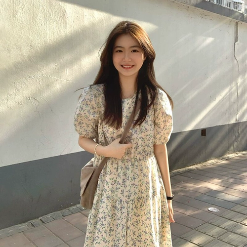 Весеннее летнее платье, длинная юбка, коллекция 2023, в цветочек, французский стиль