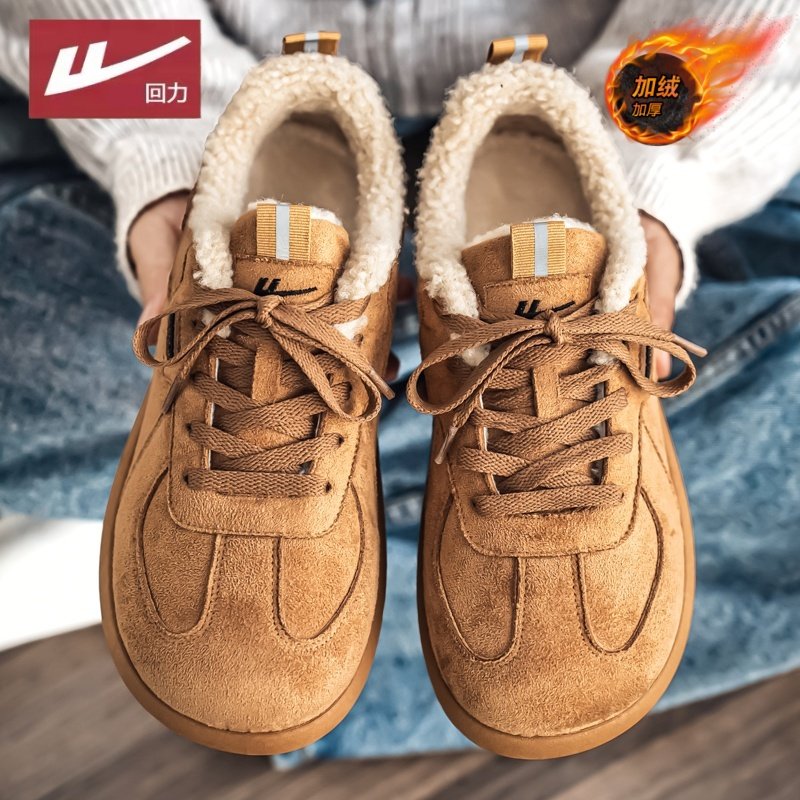 Pull-Back Men's Birkenstock Shoes, Winter Fleece-Lined, Thickened, Warm, Lace-Up, Casual Office Cotton Shoes, Youth Sneakers