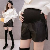 Cottons Belly Patchwork PU Leather Shorts For Pregnant Women