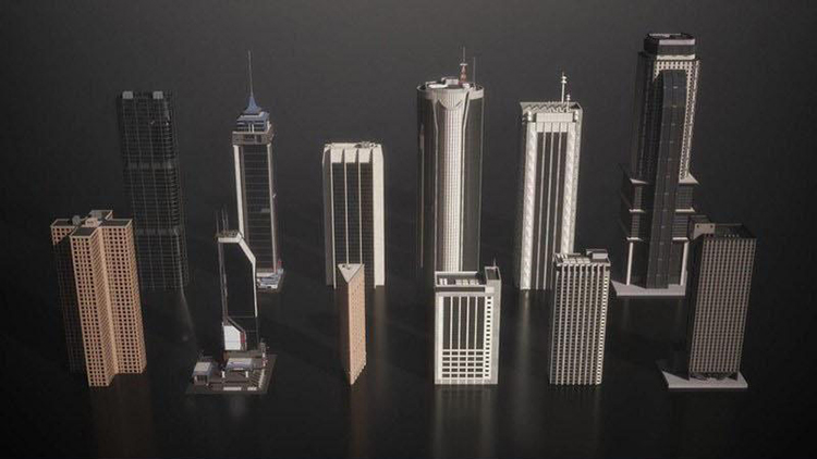 K028现代高楼大厦3D模型 Kitbash3D – Mini Kit Skylinesc4d/blender/fbx/obj-cg男孩
