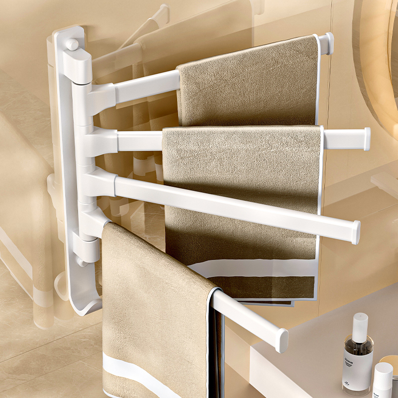 Rotating Towel Rack for Bathroom, No-Drill Multi-Rod Bath Towel Storage Rack, Wall-Mounted Bathroom Corner Towel Hanging Rod