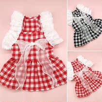 Dog Dress Adorable Lace Stitching Ruffle Sleeve Plaid Print