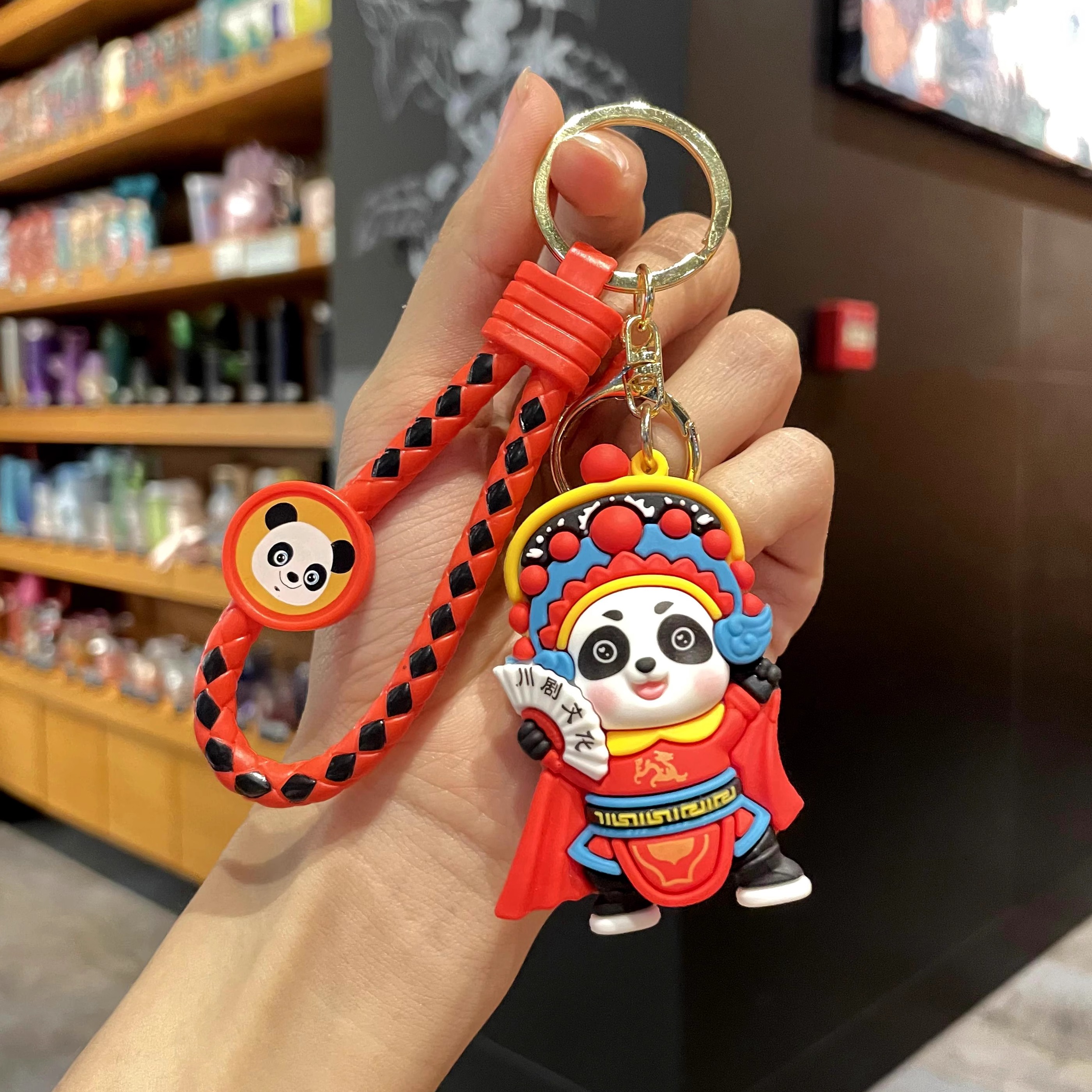 国潮京剧脸谱熊猫可爱卡通玩偶公仔钥...