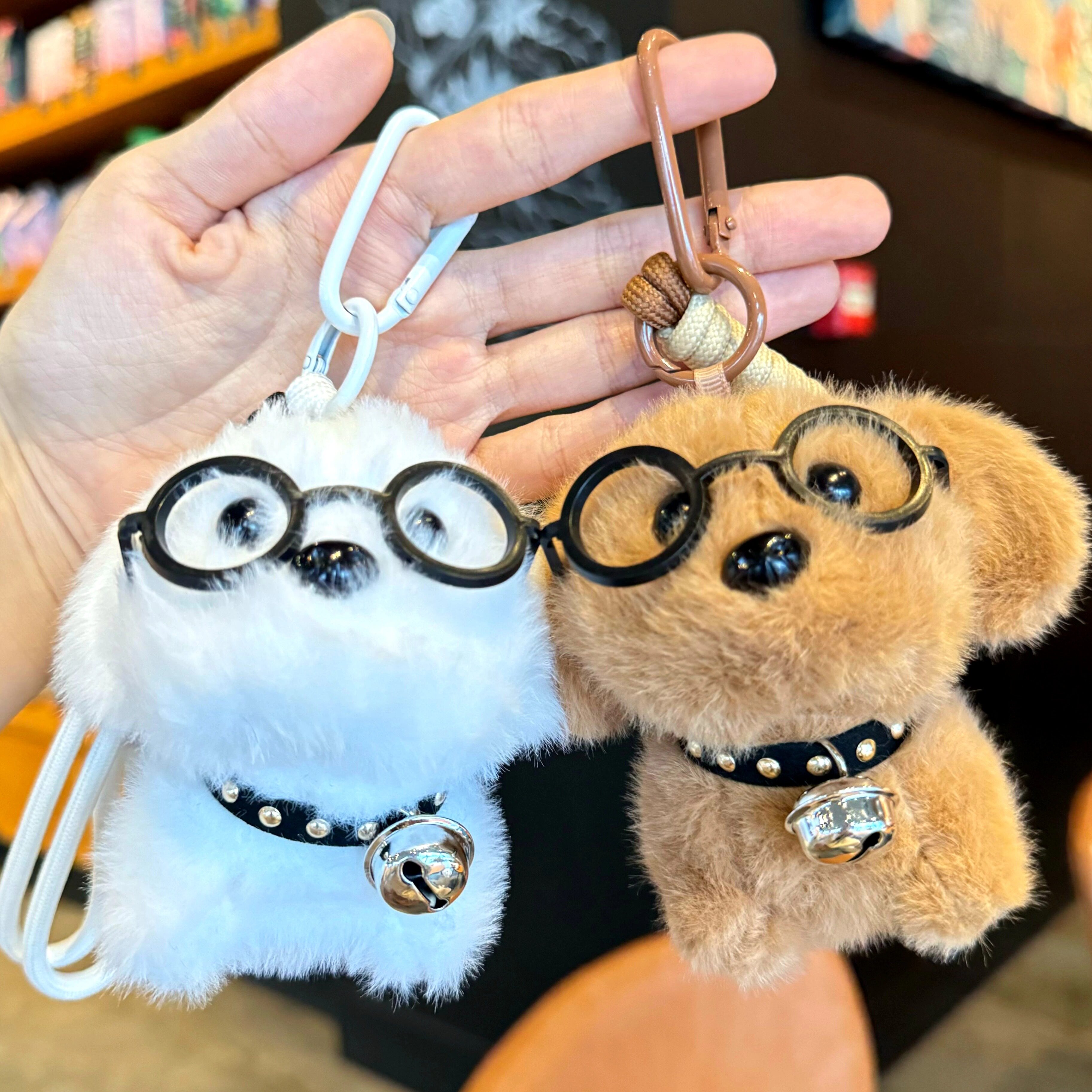 Cute Dog Glasses, Puppy Bell, Plush Doll, Creative Keychain, Puppy Bag Pendant, Small Gift for Boys