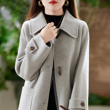 Double-sided cashmere coat women's mid-length new style doll collar wool loose double-sided woolen horn button woolen coat